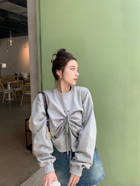 

brand hoodie grey sweater women's spring and autumn thin 2021 new vintage premium korean loose pullover, Black