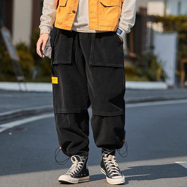 

men's pants men corduroy cargo 2021 winter street warm black joggers trousers plus size wear sports
