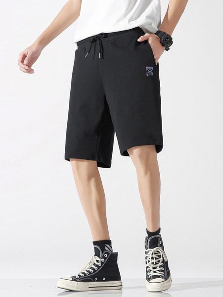

men reflective graphic drawstring waist shorts o0ic#, Black