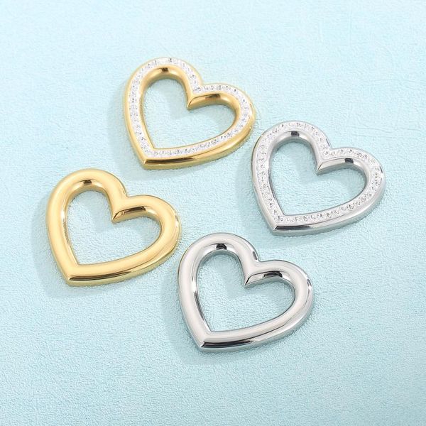 

charms 40x36mm stainless steel zircon love heart pendant for women necklace earrings jewelry accessories making 1pcs, Bronze;silver