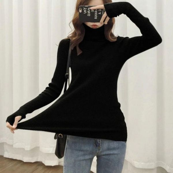 

solid color t-shirt for women autumn winter long sleeve base tshirt women heap collar slim crop pullover women knitwear, Gray
