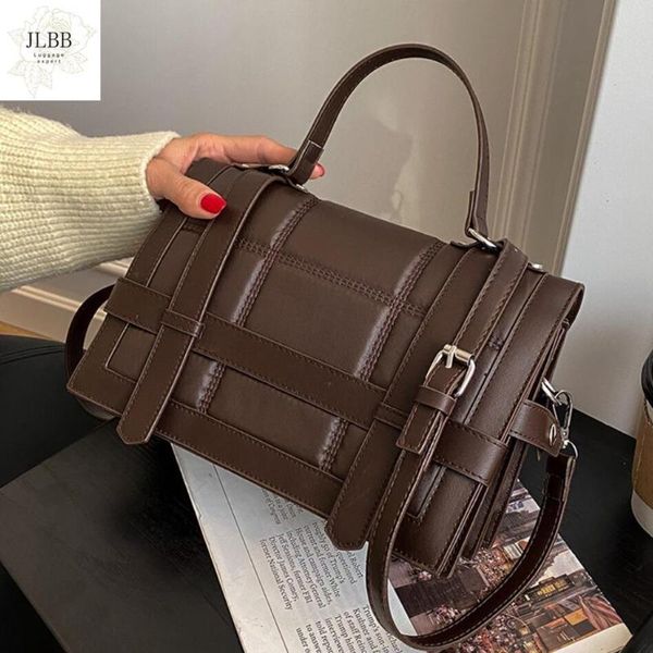 

shoulder bags fashion square women's handbag vintage pu leather messenger bag designer solid color crossbody for women 2021