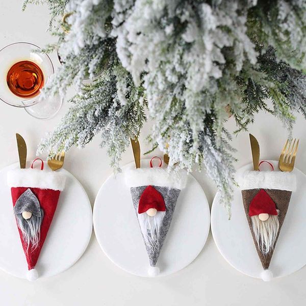 

storage bags 3pcs christmas decorative tableware fork set hat tool decorations for home table happy year
