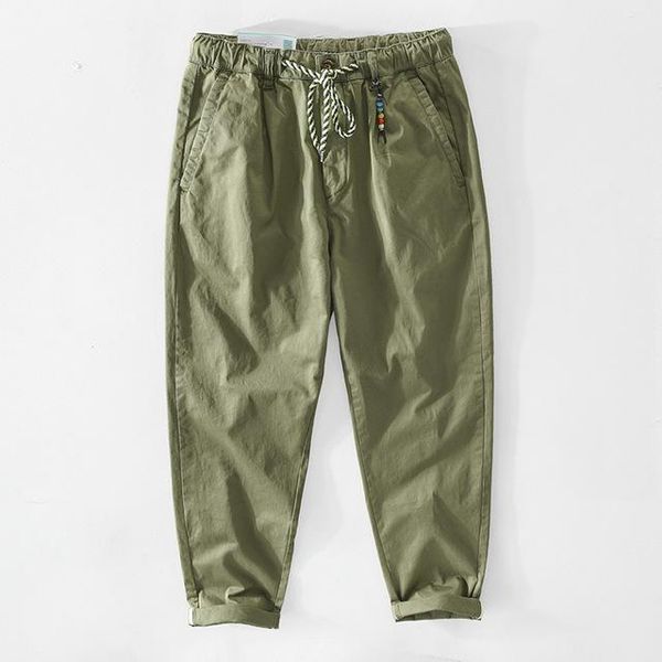 

men's pants autumn and winter men thin cotton made green drawstring pencil cargo trousers, Black