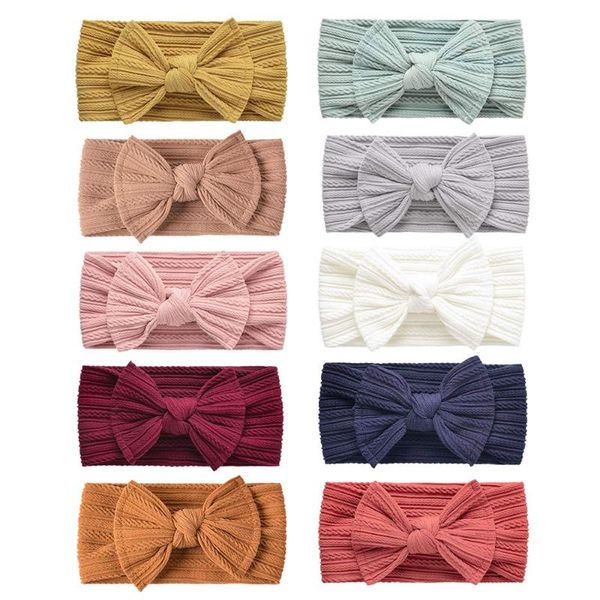 

hair accessories kids bows nylon headband cable knitted hairbands for children girl stretch bands born baby headwrap, Slivery;white