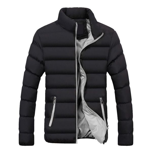 

thick parkas men brand winter jacket men's parker coat thick zipper coats autumn warm coat solid collar windbreaker jacket 210914, Black
