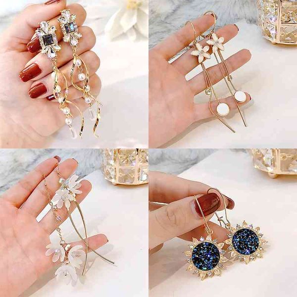 

net red good fashion versatile long tassel earrings female s925 silver needle girl stud earrings, Black