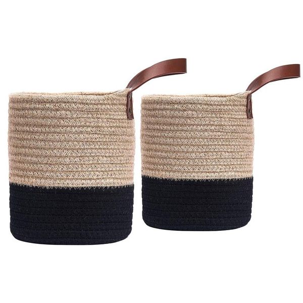 

storage baskets wall mounted woven hanging basket with leather handle, shelf organizer for plants home decor