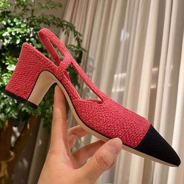 

sandals woman elastic band shoes women pointed toe square heels ladies fashion elegant patchwork, Black