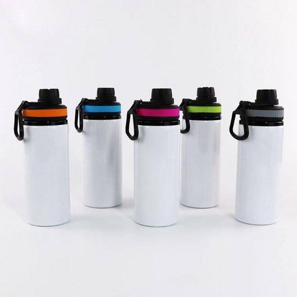 Garrafas de água em branco de alumínio de sublimação 600 ml de chaleira resistente ao calor Copo de capa branca com alça por mar T2I50476