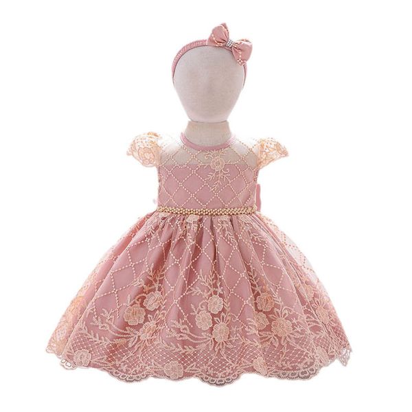 

girls dresses baby dress lace birthday princess bow skirt flower bows headbands 2pcs newborn clothes infant wear b9003, Red;yellow