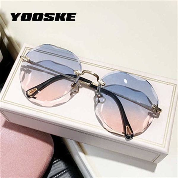 

yooske fashion rimless gradient sunglasses women luxury brand cat eye sun glasses ocean color diamond cutting lens sunglass lady p0814, White;black