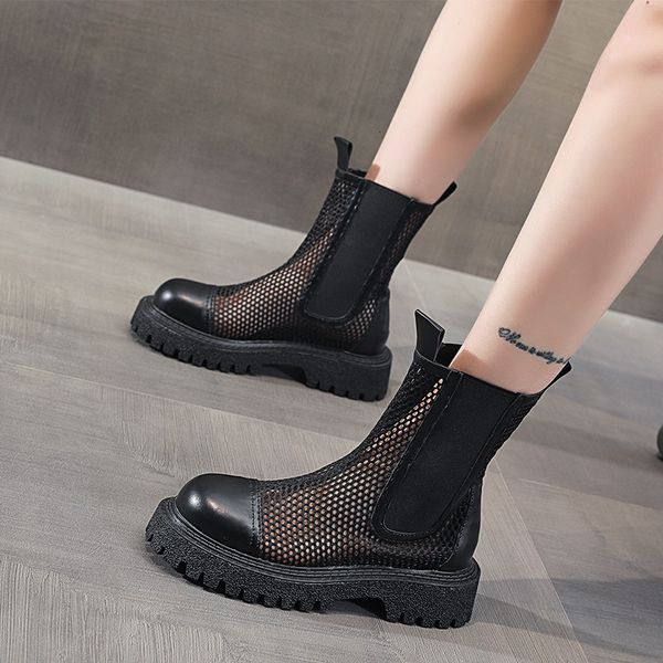 

pipe martin women's 2021 summer thin versatile sandals thick bottom hollow net breathable cool short boots fashion, Black