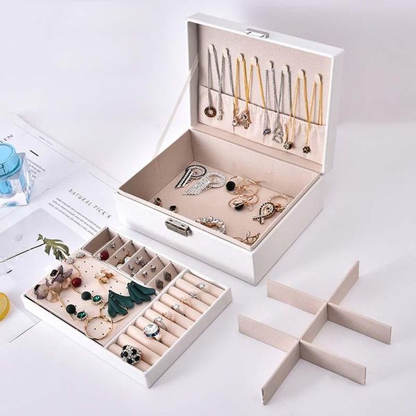 

storage boxes & bins pu leather large jewelry box portable double-layer packaging european-style multi-function gift