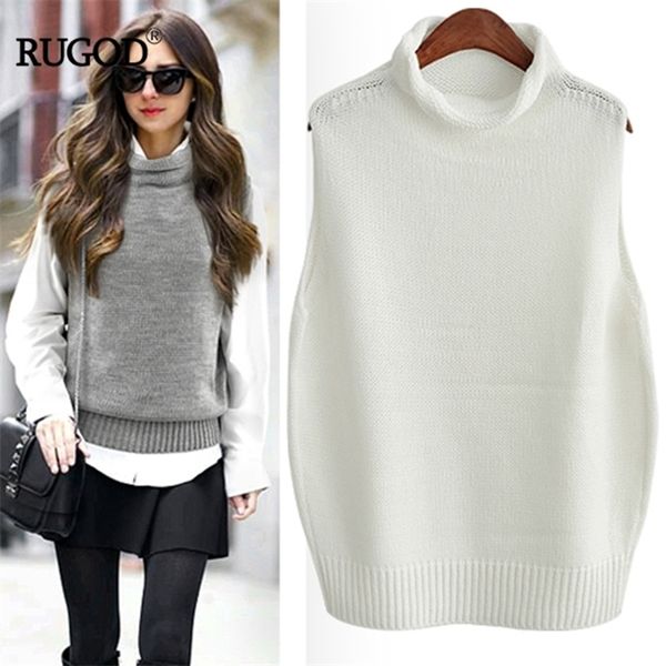

rugod roll turtleneck casual fashion basic sleeveless vest for ladies elegant knitted all-match chic pullovers waistcoats, Black;white