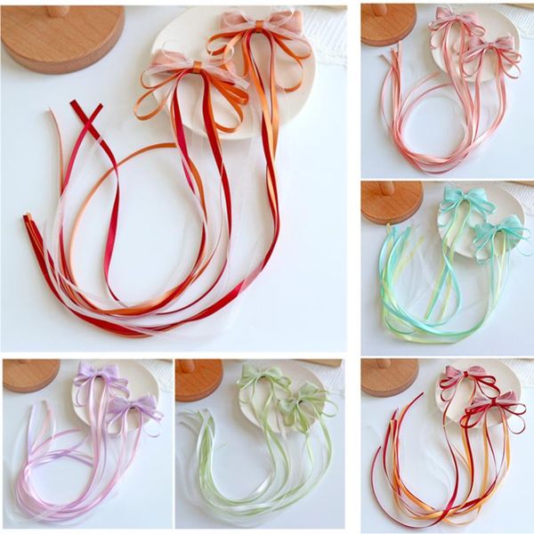 

hair accessories 5pair/lot chinese style children hanfu bow clip girls head ornaments simulation silk bowkont long streamer tassels hairpins, Slivery;white