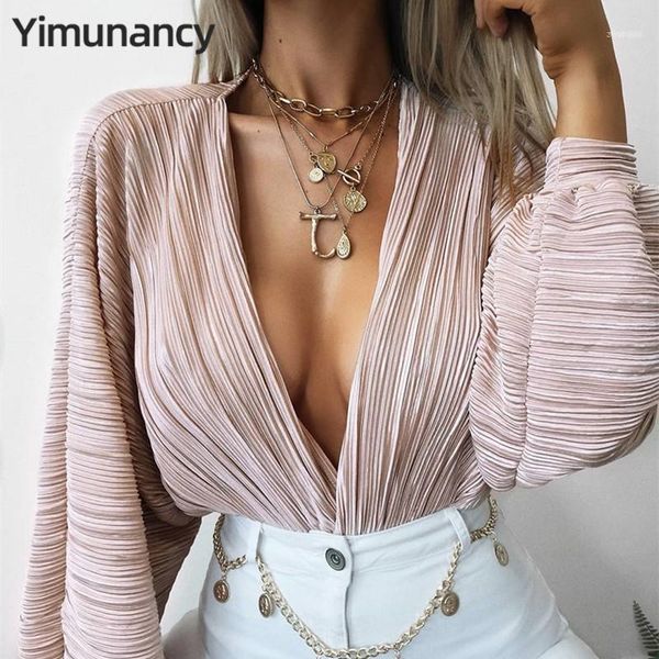 

yimunancy 2021 autumn long sleeve bodysuit women deep v neck ladies casual overalls1, Black;white