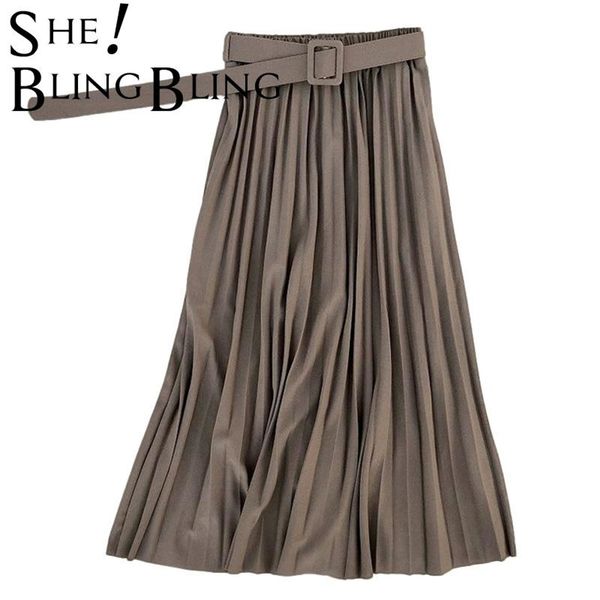 

sheblingbling spring autumn fashion women's high waist pleated solid color half length elastic skirt promotions lady black pink 210315