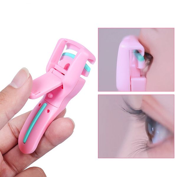 

portable mini eyelash curler makeup tool beauty clip tweezers 5 seconds curl with 2 article pad, Black;brown