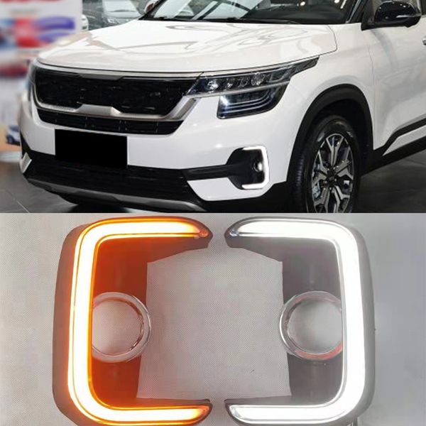 

1set car led drl fog lights daytime running light with yellow turn signal lamp foglights for kia seltos 2020 2021