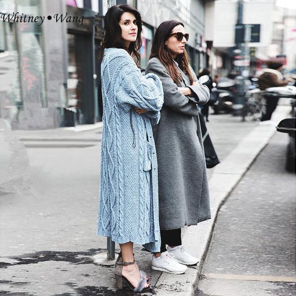 

women's sweaters whitney wang 2021 autumn winter fashion streetwear korean style pockets twist long cardigans women jumper cardigan, White;black