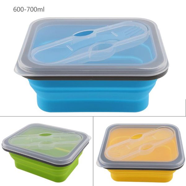 

dinnerware sets portable rectangle silicone scalable folding lunchbox bento box spoon fork dual purpose tableware for - 40 230 centigrade