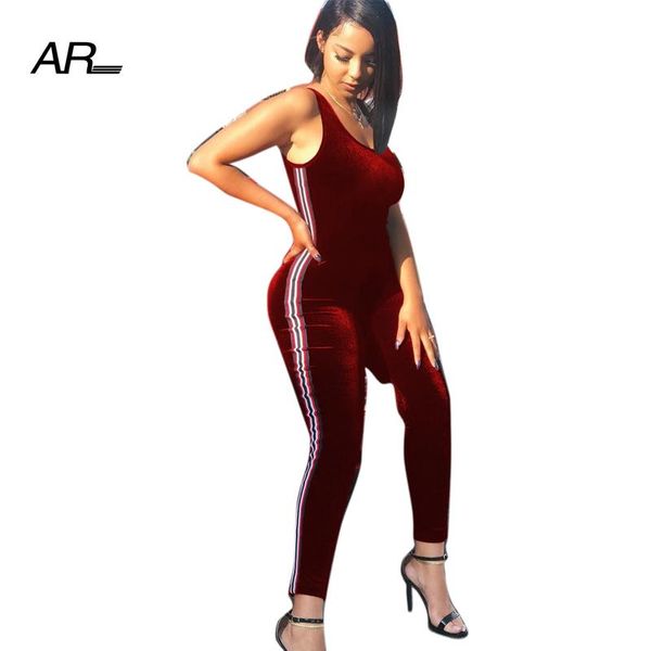 

women's jumpsuits & rompers ar womens diamond velvet slim fit sleeveless o-neck casual jumpsuit women colorful striped patchwork, Black;white