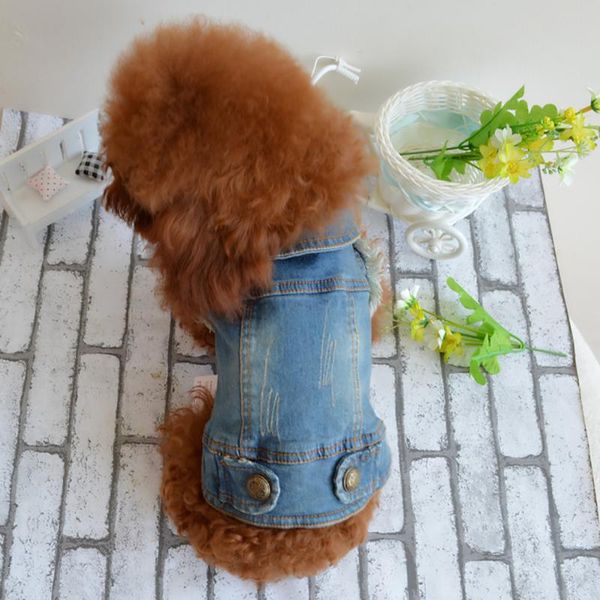 

dog apparel vest denim cute puppy autumn winter casual pet button gift soft safe protective costumes