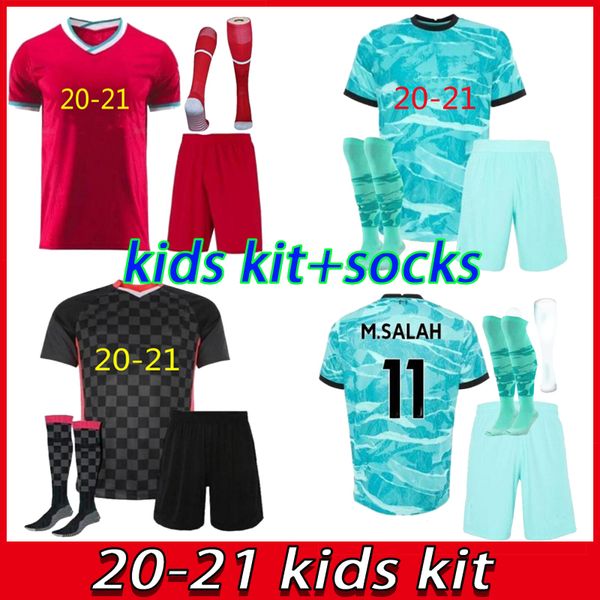 

2021 kids kit soccer jerseys home red away blue shirt 20 21 child football uniforms children kit+socks, Black