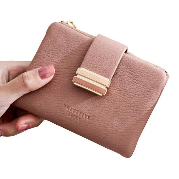 

retro elegant womens short wallet ladies foldable coin purse simple student leather bag, Red;black
