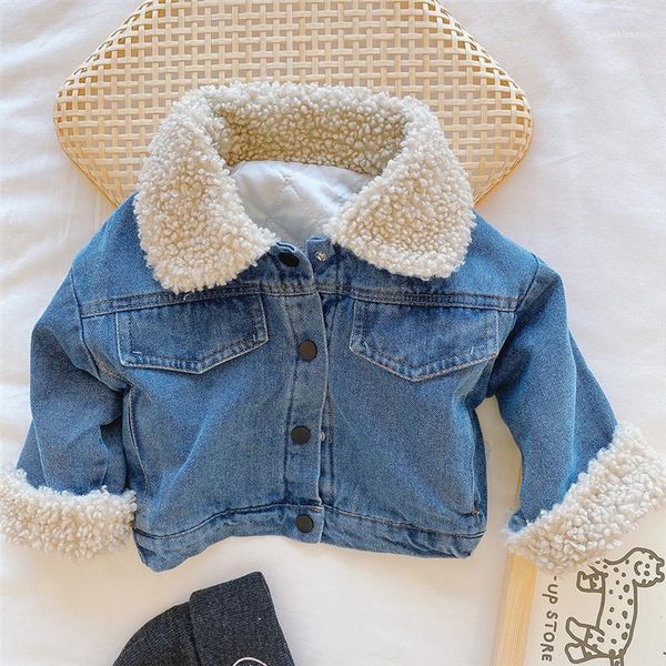 

jackets 1-6y girls boys lamb wool denim jacket 2021 winter baby kids thicken single-breasted long-sleeved warm 1, Blue;gray