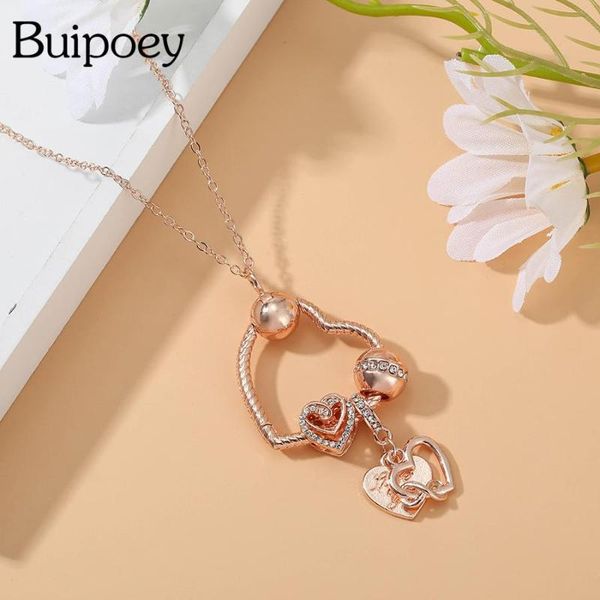 

pendant necklaces buipoey love you forever rose gold heart necklace for women girls original shiny beads jewelry gift, Silver