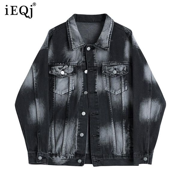 

women's jackets ieqj loose korean chic distressed washed tie-dye denim jacket lapel women coat fashion tide spring autumn 2021 3f1594, Black;brown