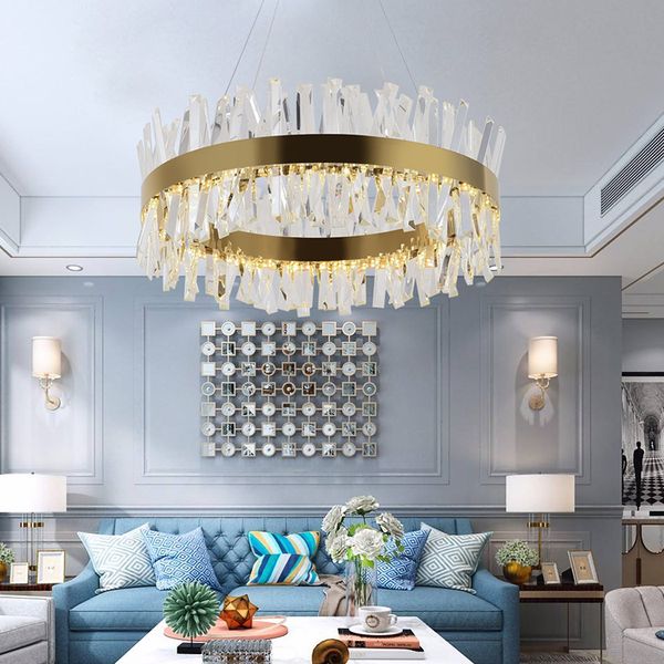 

2021 new 40/60/80cm redonda lmpada de luxo sala estar decorao sivler ouro lustre cristal luz casa nzdh