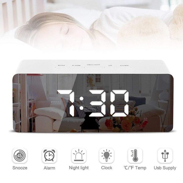 

other clocks & accessories large display led mirror digital alarm clock night lights wall lamp multi-function table watch usb/