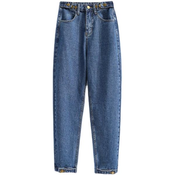 

women's jeans loose high waist spring and autumn women harem pants casual trousers fashion button ankle-length sreet, Blue