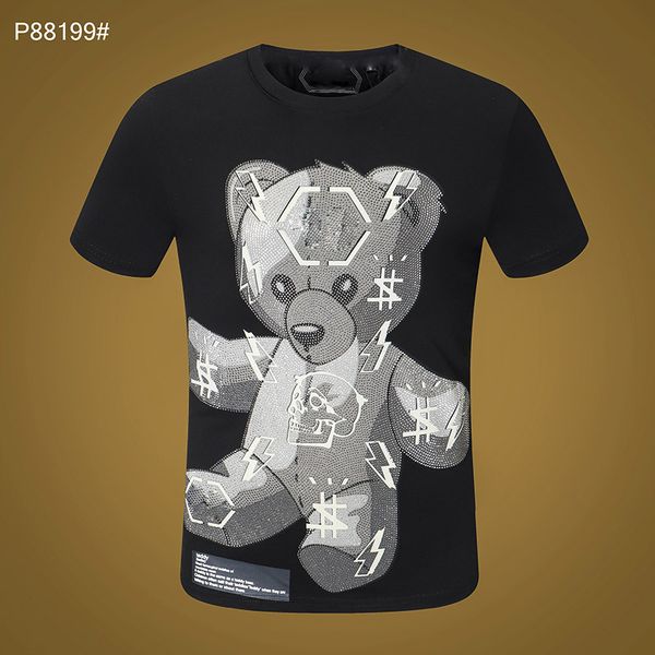 

men's t-shirts bear designer t-shirt mens tees summer basic solid crystal print letter skull skateboard casual punk tee man women shir, White;black