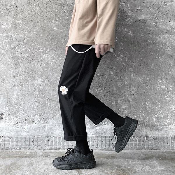 

men's pants 2021 loose casual streetwear floral printing straight solid color fashion trend trousers big size m-5xl, Black
