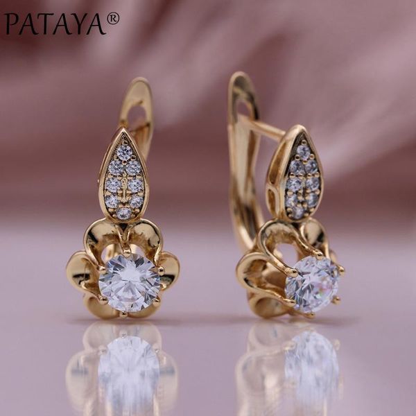 

dangle & chandelier pataya girl cute small drop earrings 585 rose gold fashion jewelry creative fine flower women natural zircon hollow, Silver