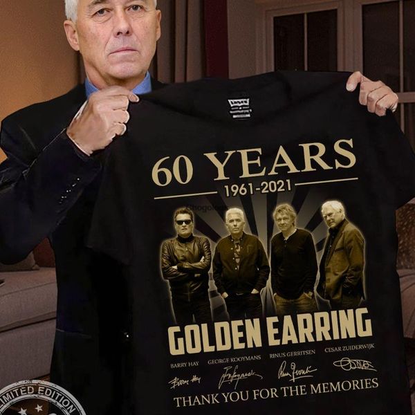 

men's t-shirts golden earring 60 years 1961 2021 signatures thank you for the memories shirt, White;black