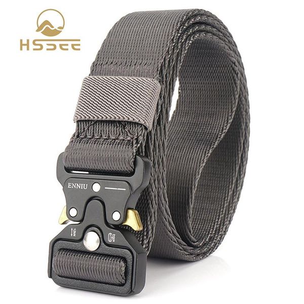 

hssee official authentic 3.2cm thin tactical belt strong metal quick release buckle soft nylon army sports equipment, Black;gray
