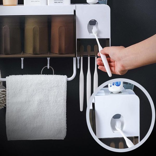 

bathroom storage & organization wall mounted toothbrush holder set with cups automatic toothpaste dispenser kit aia99