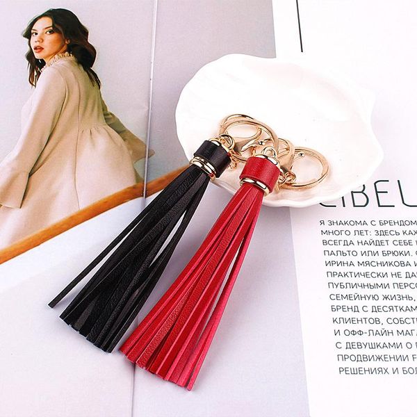 

keychains pu leather tassel pendant keychain accessories trunk bag ornaments diy wholesale bulk llavero para coche solid color key holder, Silver