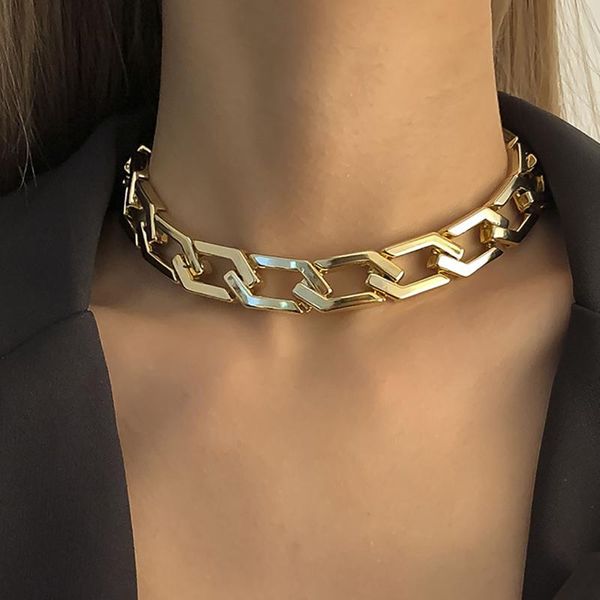 

chokers vintage irregular geometry cbb necklace lady boho thick cuban curb golden short clavicle charm necklaces girl party jewelry, Golden;silver