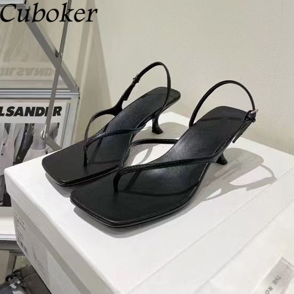 

official website 70% off outlet runway square toe flip flops sandals strange heel slingback ladies slides summer brand designer women party, Black