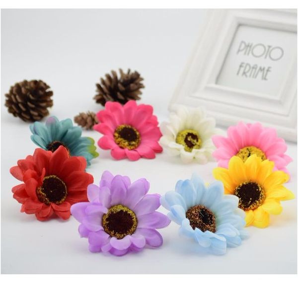 

10pcs silk sunflower handmake artificial flowers for home wedding decoration diy wreath decorative brooch fake jllxfi