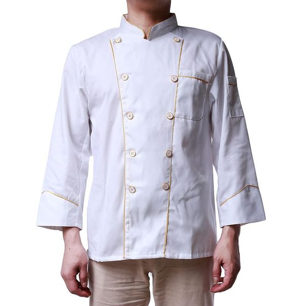 

men's jackets white kitchen chef jacket uniforms full sleeve cook clothes food services frock coats work wear, Black;brown