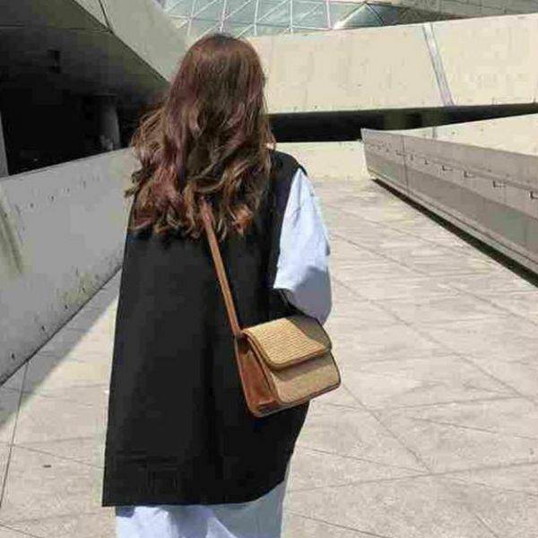 

women's vests sweater vest women solid v-neck loose plus size 3xl simple classic elegant office ladies chic leisure knitting, Black;white