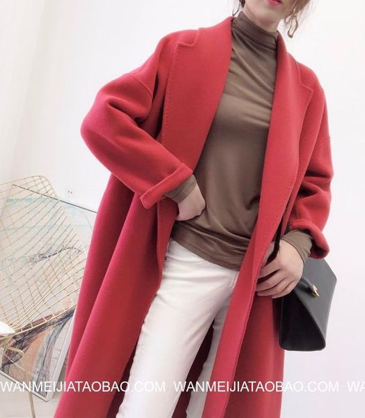 

women's wool & blends women coat 2021 autumn winter outerwear red female woolen 100% medium length outwear, Black