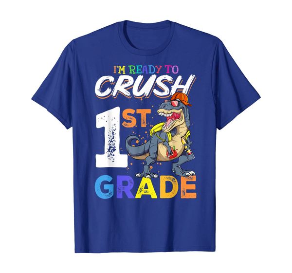 

i'm ready to crush 1st grade dinosaur lover tshirt for kids, White;black